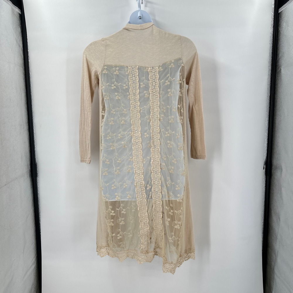 Alter'd State Lace Back Cardigan Sweater L‎ Beige Crochet Boho Festival Duster